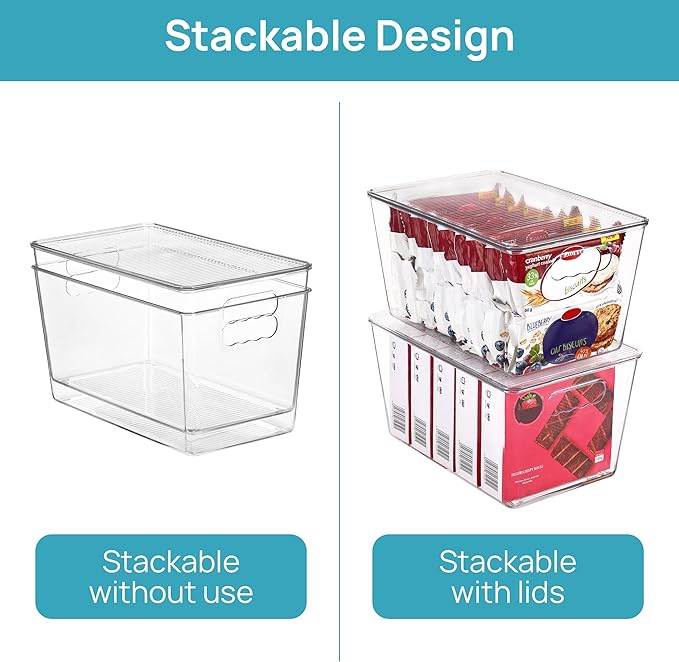 Vtopmart 2 Pack Clear Stackable Storage Bins with Lids and Handles, Large | BPA-free Plastic, Organize Vertically, For Pantry Kitchen Fridge Cabinet Closet Bathroom, Built to Last, Easy to Move - Image 2