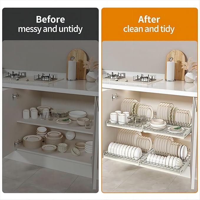 Pull Out Cabinet Organizer Fixed with Adhesive Nano Film | Slide Out Dish Drying Rack for Kitchen Cabinets, Pull Out Drawer for Kitchen Under Sink Organizer - Image 2
