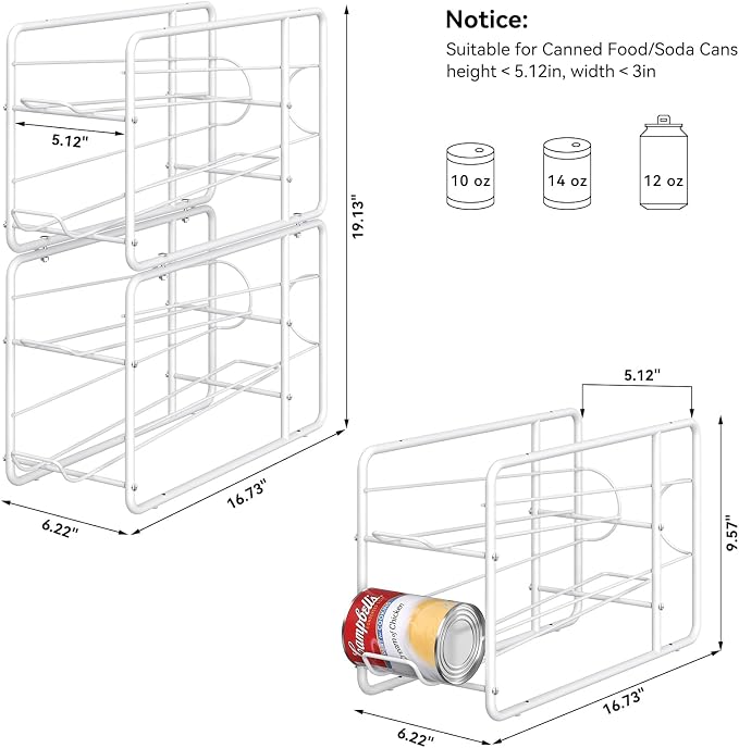 MOOACE 4 Pack Can Organizer for Pantry, Stackable Soda Can Dispenser Rack | Kitchen Canned Food Storage, Beverage Soup Cans Holder Drink Organizer for Cabinet Fridge, White - Image 5