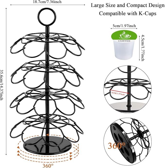 KIMIUP Coffee Pod Holder, K Cup Organizer Compatible with K-Cups(36 Pods) | Kitchen Detachable Coffee Pod Organizer for Countertop, Spins 360-Degrees - Image 4