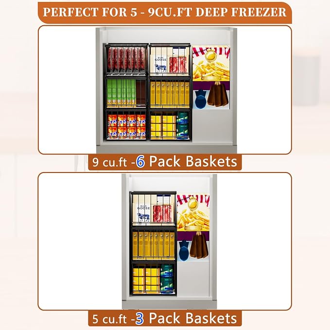 Large Freezer Organizer Bins for 5 to 9 Cu.Ft,Quick Expand/Collapse,4PACK | Freezer Organizer Bins, Stackable,foldable,With handle Wire Storage Container Baskets for Sort Frozen Meats,Leak-Proof Liner - Image 5