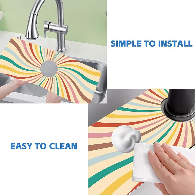 Groovy Retro Swirl Kitchen Sink Splash Guard Mat Absorbent Fast Drying Mat Faucet Draining Mat Sink Splash Guard Behind Faucet Drip Catcher for Kitchen Bathroom 5.5"×15" - Image 5