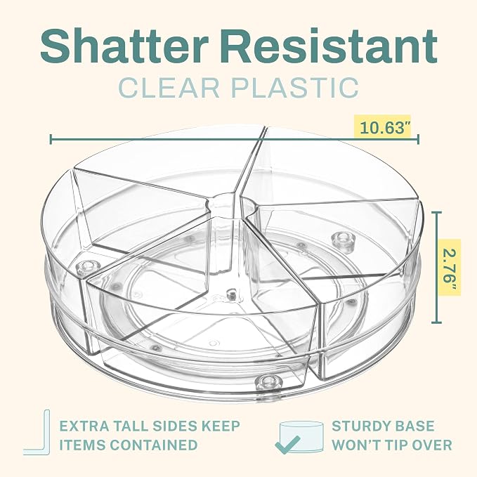 Home Intuition Round Plastic Lazy Susan Turntable Food Storage Container for Kitchen (5 Removable Bin, 2 Pack) - Image 4