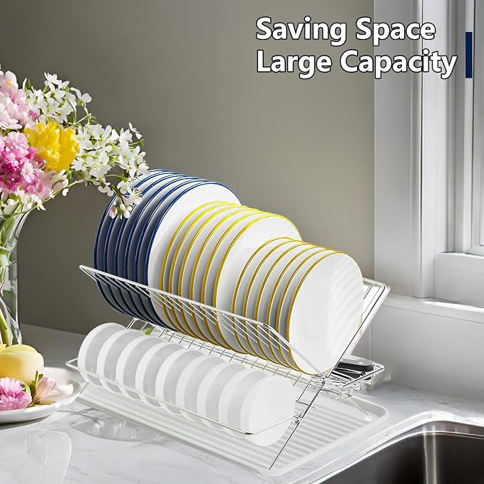 Stainless Steel Foldable Dish Drying Rack, 2 Tier Collapsible Kitchen Rack for Counter, Large Capacity Expandable Dish Drainer Rust Proof - Image 7