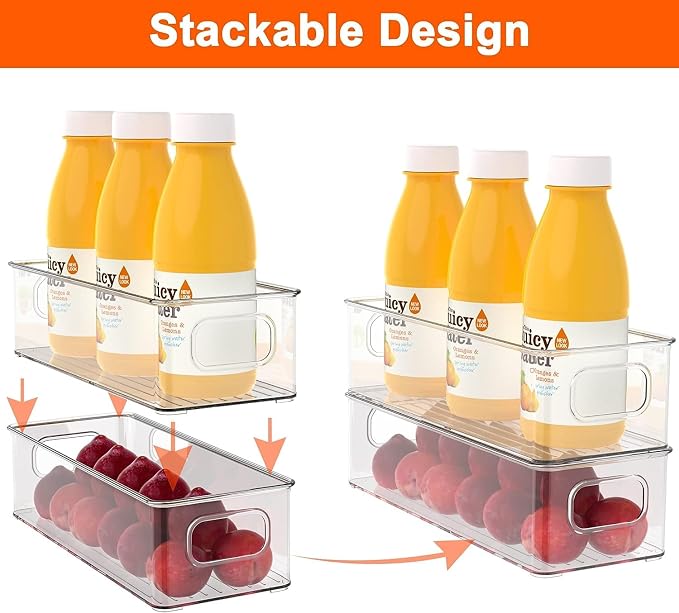 Set of 8 Refrigerator Pantry Organizer Bins - Stackable Fridge Organizers with Handles for Pantry, Freezer, Kitchen, Countertops, Cabinets - Clear Plastic Food Storage Bins - Image 4