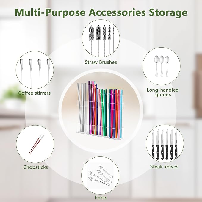 7.5" Small Acrylic Straw Holder for Cabinet Door - Reusable Tumbler Straw Organizer Storage, Small Kitchen Accessories Container, Ultra Sticky Cupboard Door Mounted (Transparent) - Image 6