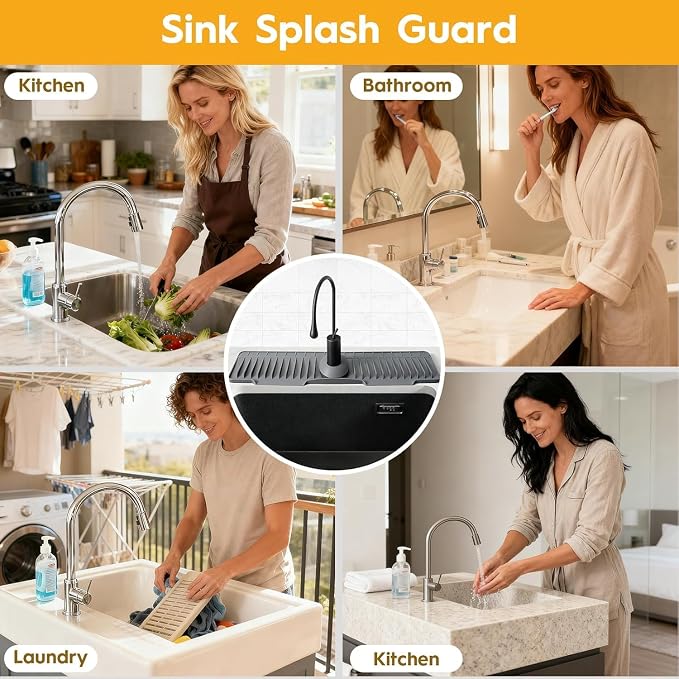 16" Silicone Faucet Mat for Kitchen Sink of The Lastest, Dark Grey | 8° Slope Fast Self-draining, Kitchen Sink Water Splash Guard, Behind Faucet Draining Mat, for Bathroom Kitchen Sink Area - Image 8