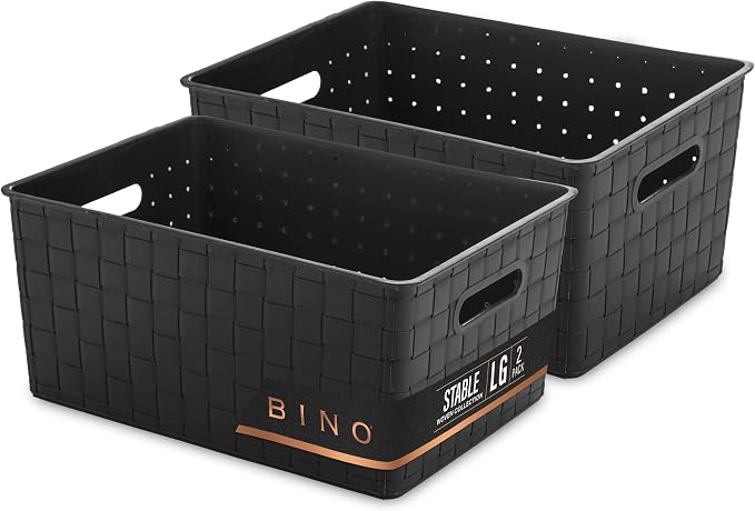 BINO | Plastic Storage Baskets Large - Black | THE STABLE COLLECTION | Multi-Use Storage | Rectangular Cabinet Organizer | Baskets For Organizing with Handles | Home Office Organization and Storage by BINO