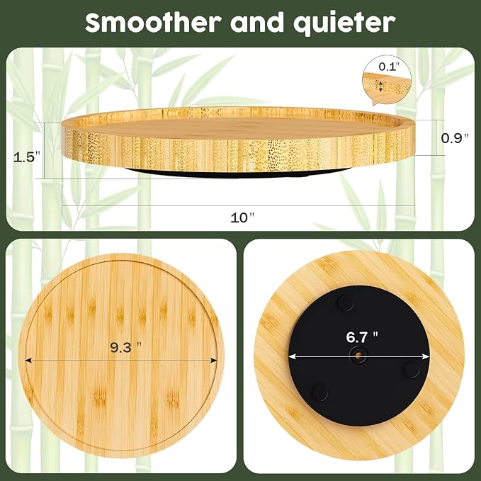 Lazy Susan Organizer, 10 Inch Non-Skid Bamboo Turntable Organizer | Salt Pepper Olive Oil and Spices Next to Stove, Wooden Lazy Susan for Table or Kitchen Countertop Organizer - Image 7