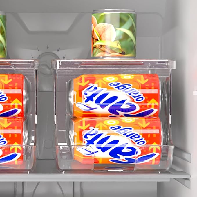 SCAVATA 2 Pack Soda Can Organizer for Refrigerator, Stackable Canned Food Pop Cans Container Can Holder Dispenser with Lid for Fridge Rack Freezer, Clear Storage Bins-Holds 12 Cans Each (Clear) - Image 7