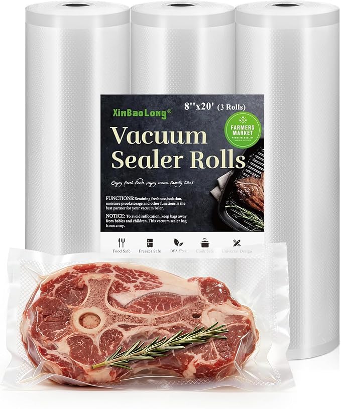 Vacuum Sealer Bags 3 Rolls 8"x20' Freezer Bags | Commercial Grade, BPA Free, Customized Size, Sous Vide Cooking, Puncture Prevention, Kitchen Essentials, Kitchen Gadgets by xinbaolong