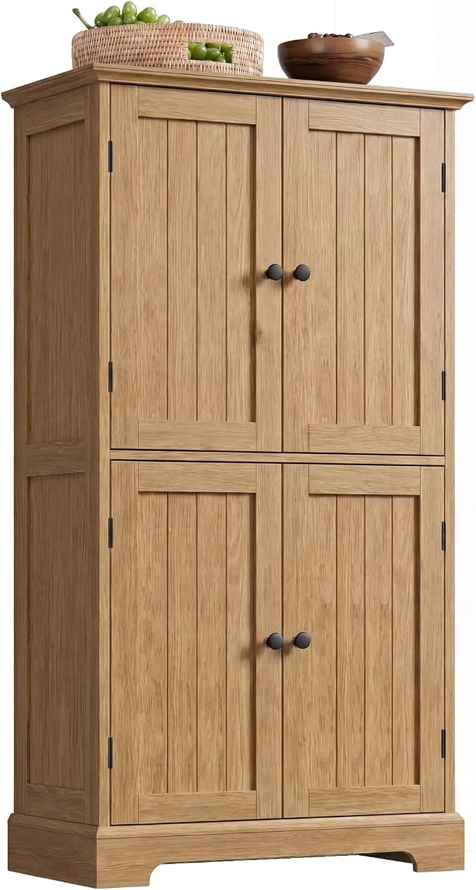 ChooChoo Bathroom Floor Cabinet with Adjustable Shelves | Bathroom Storage Cabinet, 4 Doors, Freestanding Cupboard for Living Room, Natural - Image 7