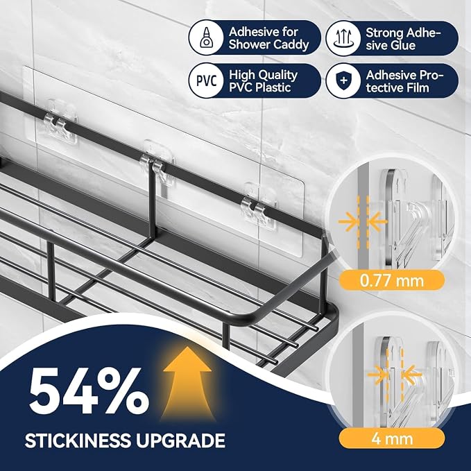 14-Pack Shower Caddy Adhesive Replacement - Transparent Shower Adhesive Strips, No Drilling Hooks for Bath Storage Shelves, Kitchen Racks, Basket & Soap Holder - Image 3