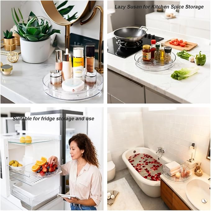 2 Pack Clear Lazy Susan Turntable Organizer, 9.25Inch 360 Rotating Makeup Organizer for Vanity, Desktop Cosmetics Display Cabinet and Perfume Organizer for Small Spaces in Kitchen, Bathroom, Dorm - Image 6