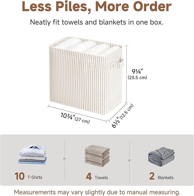 StorageWorks Narrow Storage Bins, Tall Storage Basket, 2-Pack | Khaki and Beige Stripes, Reinforced Handles, Sturdy Structure, For Bathroom, Closet, Shelf, Storage Makeup, Socks, Underwear - Image 6