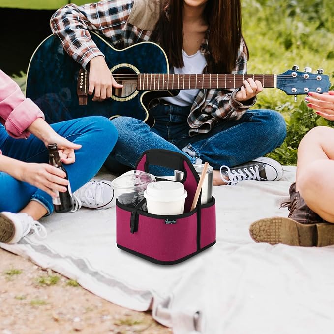 Beautyflier Reusable Insulated Coffee Cup Carrier, Portable Drink Holder with Handle Organizer Tote Bag for Hot & Cold Drinks (Wine Red) - Image 5