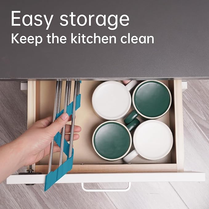 Tomorotec Triangle Roll-Up Dish Drying Rack for Sink Corner Small Foldable Stainless Steel Over The Sink Multipurpose Kitchen Drainer Caddy Organizer Storage Shelf Holder (Dark Green) | BPA-Free Food-Grade Silicone Edges Foldable Waterproof Rustproof H... - Image 6