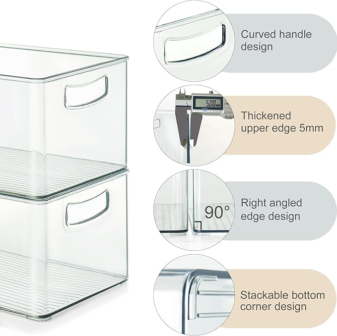 Heyuzb 2 Pack Clear Freezer Organizer Bins Stackable Storage Bins with Side Handles for Kitchen Pantry Cabinet Organzation and Storage - Image 4