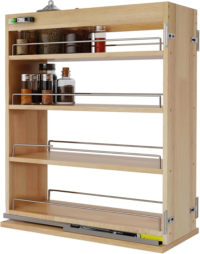 Pull Out Spice Rack Organizer for Cabinet (8" W x 22.3" D x 25.2" H), Sliding Spice Rack for Kitchen Cabinet, Wood Pull Out Cabinet Organizer for Multi-Use by GREHITK