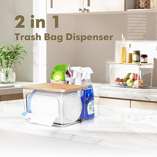 iCASA 2 in 1 Trash Bag Holder Garbage Bags Dispenser Under Sink Organizer | Stackable Trash Bag Organizer for 13/30/33 Gallon Bags, Clear Storage Bins for Kitchen, Cabinet, Laundry Room Organization - Image 3