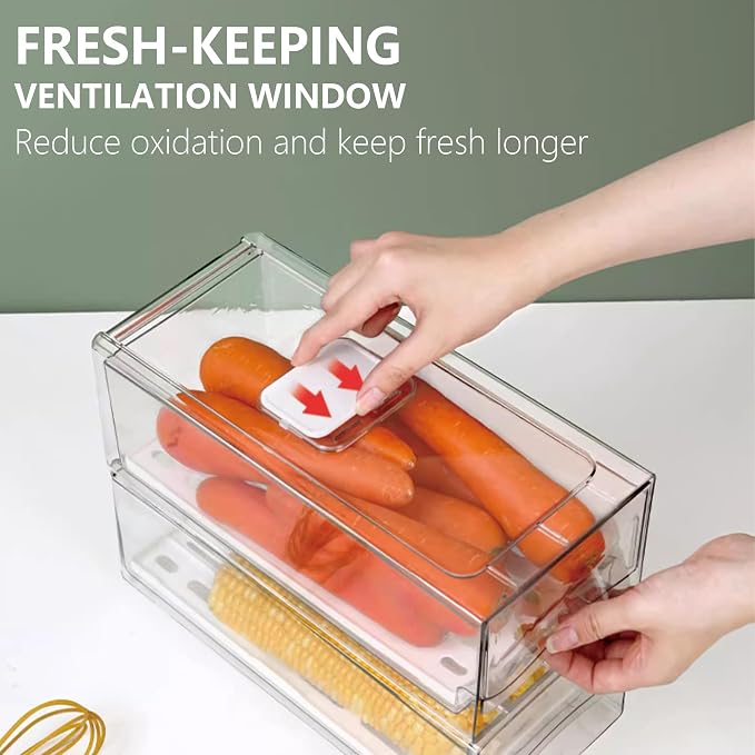 Fridge Organizers and Storage, BPA-Free Large Capacity Stackable Clear Fridge Organizer, With Strainer Layer Keep Fruits, Vegetables and Meat Fresh in refrigerator, freezer, Food Storage ( 2 Drawers) - Image 2