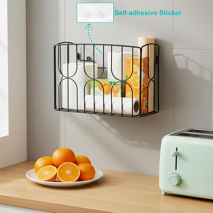 Kitchen Wrap Organizer Rack Wall Mount, Cabinet Door Storage Basket, Sturdy Metal Aluminum Foil Holder for Sandwich Bag, Wax Paper, Plastic Wrap, Food Bag, Cutting Boards, Black - Image 7