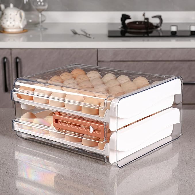 Sooyee Egg Holder for Fridge, Clear, 2 Drawers 60 Eggs | Eggs Organizer for Refrigerator,Space-Saving Egg Container, Clear Acrliy 2-Tier Egg Tray Storage for Kitchen - Image 3