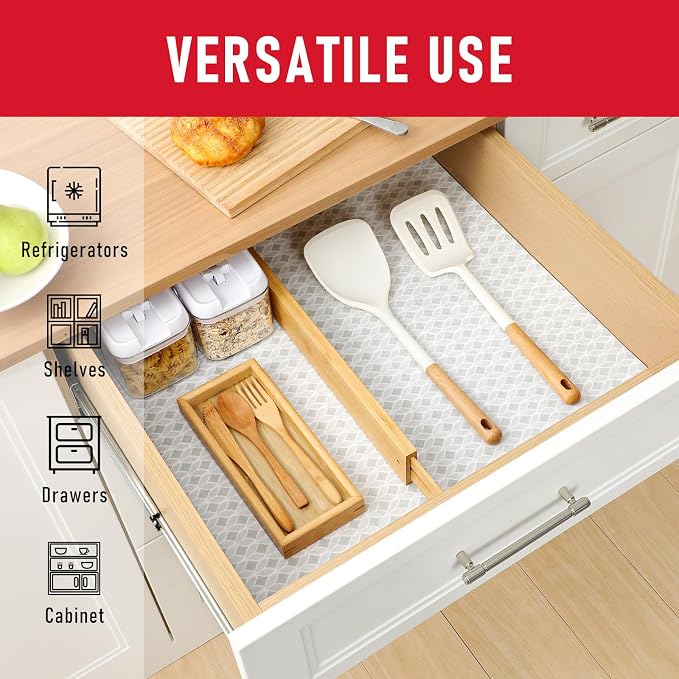 Cooyes Refrigerator Liners 17.7" x 360", Absorbent Strong Grip Fridge Mats Machine Washable, Non-Adhesive Refrigerator Shelf Liner for Fridge Bins & Kitchen Cabinets, Gray - Image 4