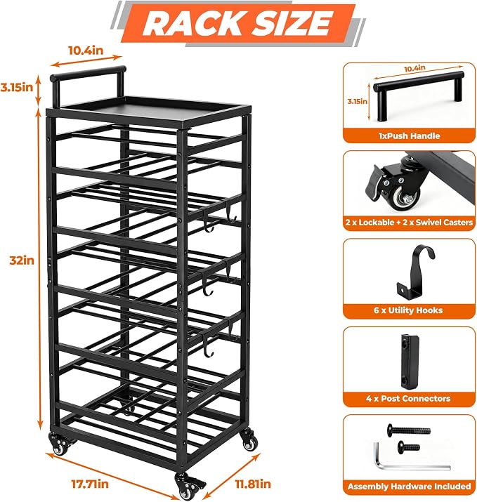 Sidasu Spray Can Organizer,Rolling Cart Garage Spray Paint Storage Rack | 50-Can Capacity, Double-Sided Storage, Locking Casters, Powder-Coated Steel, Tool Tray With 6 Hooks, Garage and Workshop Use - Image 3