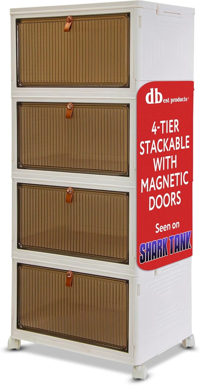 Quik Box Sport 6 Gallon 4 tier Stackable Storage Bins with Magnetic Door, Collapsible Organizer Foldable Container, for Bedroom Living Room Neat, Tidy Dorms and Organized Homes, Boxes by dbestproductsInc