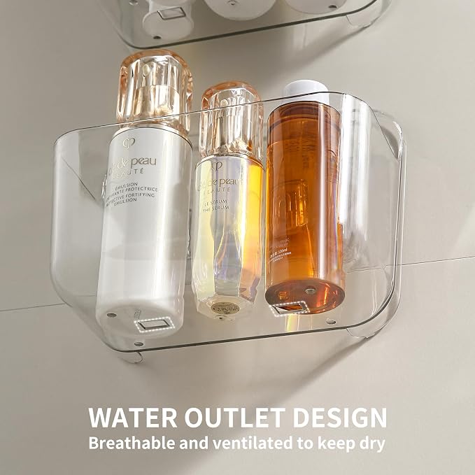2 Pack Adhesive Cabinet Door Organizer, Compact Kitchen Under Sink Organizer, Clear Lid Storage Container for Pantry Shelves, Wall Mounted Bathroom Shower Caddy Hanging Closet Organizer - Image 4
