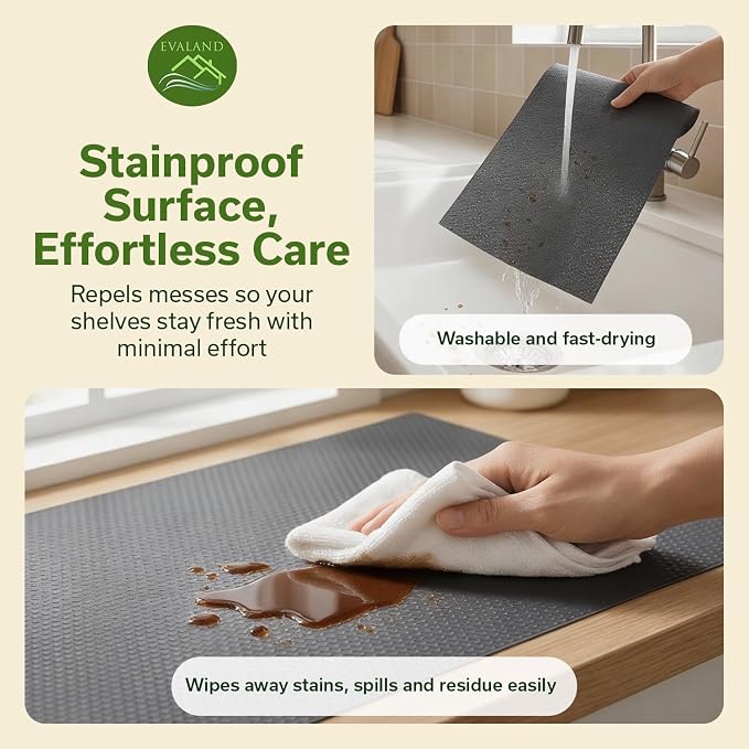 EVALAND Shelf Liner Cabinet Liner Non-Adhesive Drawer Liner 12 in x 33 FT | Non-Slip, Washable, Waterproof, Fridge Liners, Contact Paper, Shelf Liners for Cabinets, Kitchen, Refrigerator, Gray - Image 5
