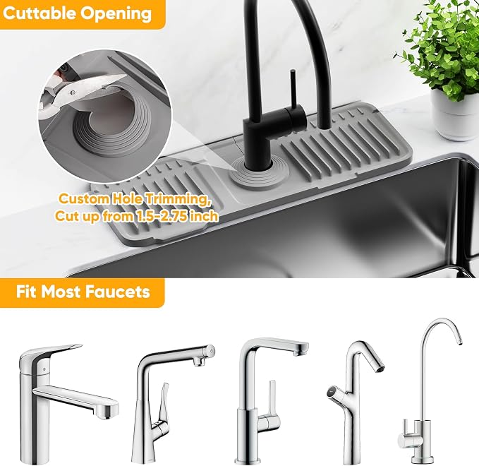 14.6 inch Faucet Mat for Kitchen Sink Splash Guard[7° Slope Fast Self-draining][Snap Lock Fit]Kitchen Sink Faucet Mat Splash Guard Kitchen Sink Area Water Splash Guard Behind Faucet Draining Mat - Image 7