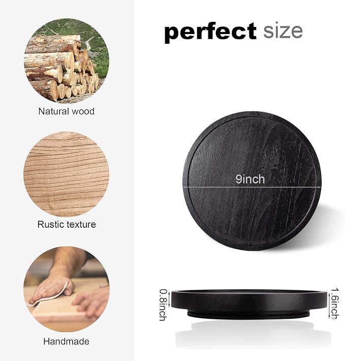 Wood Lazy Susan Turntable Kitchen Decor Round Table Tray, 9" Black | Waterpoof, Easy clean, Non-slip, Rotating Wooden Decorative Pantry Table Tray for Seasoning, spice, snack - Image 3