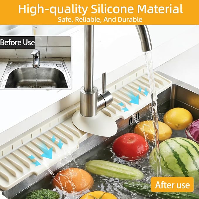 24" Silicone Sink Mat for Kitchen(Released in 2026), Beige | 8° Slope for Quick Self-draining, Sink Splash Guard Behind the Faucet, Narrow Water Splash Guard, for Kitchen&Bathroom Area - Image 4