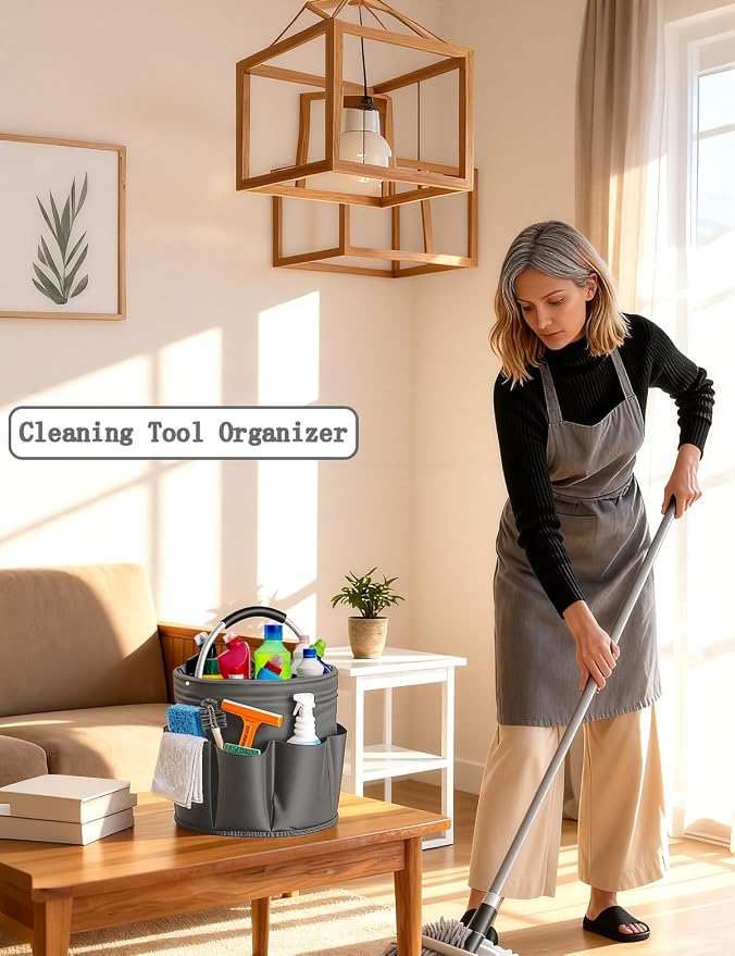 Cleaning Caddy with Handle, for Cleaning Supplies Organizer Bucket | Foldable Storage Tote with 6 Pockets,17L Large Capacity Basket for Household Organizer,Laundry Room,Bathroom & Home - Image 4