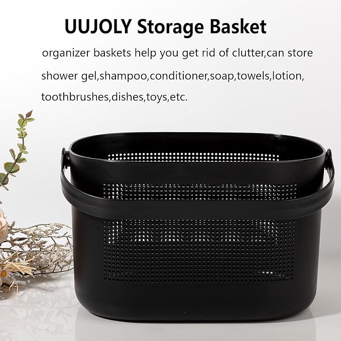 Plastic Portable Shower Caddy Basket, Storage Organizer with Handle, Black | Bottom Drain Holes, Keep Dry, Sturdy and Durable, Easy to Carry for Bathroom, Kitchen, Dorm Room, RV, College - Image 2