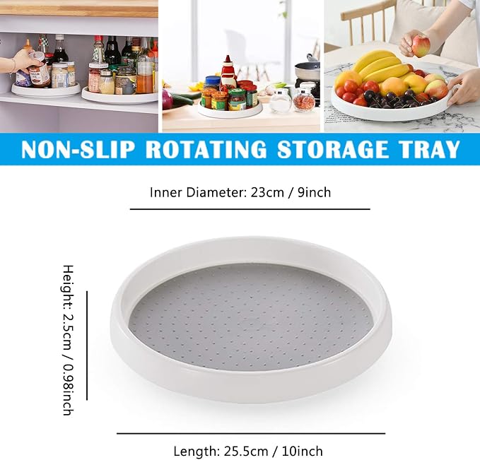 Lazy Susan Organizer, 10 Inch 360 Rotating Tray, 2 Pack | Smooth Turning, Anti-slip Textured Center, Versatile Pantry, Fridge and Bathroom Storage Solution - Image 2
