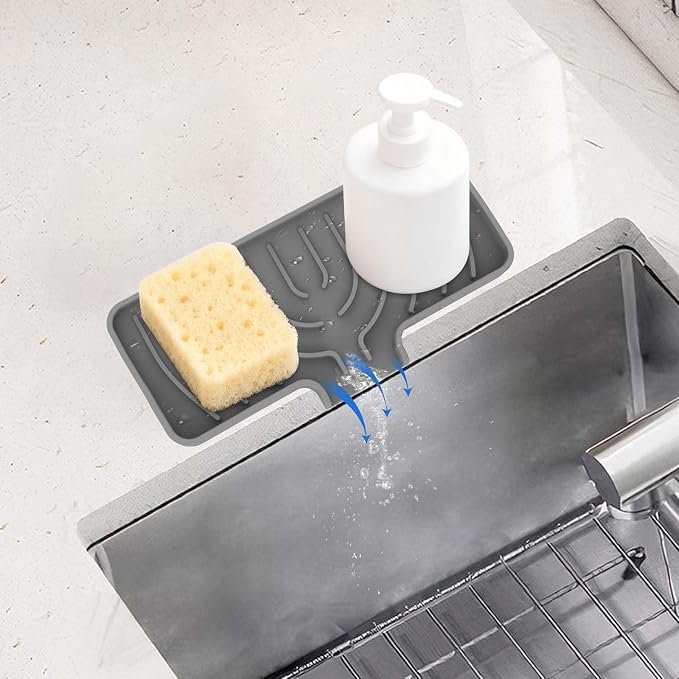 JACZZO Silicone Sponge Holder for Kitchen Sink, (10x4 In) Sink Caddy with Drain Spout, Self Draining Soap Tray & Organizer, Kitchen Accessories,Bathroom Organizer, Easy to Clean (Grey) - Image 9