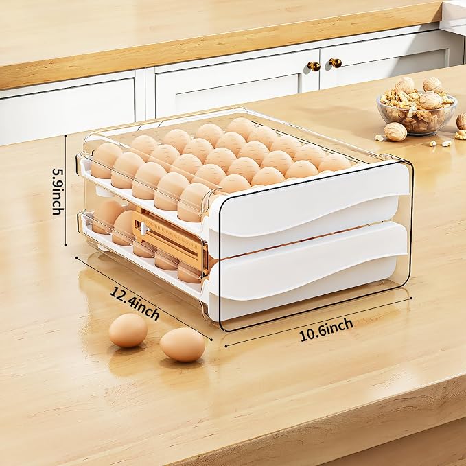 JOYZAN Egg Holder for Fridge 60 Count Large Capactity Egg Storage Container for Refrigerator, Clear Stackable Egg Organizer for Fridge, Coutertop Egg Trays Pull Out Drawer - Image 6