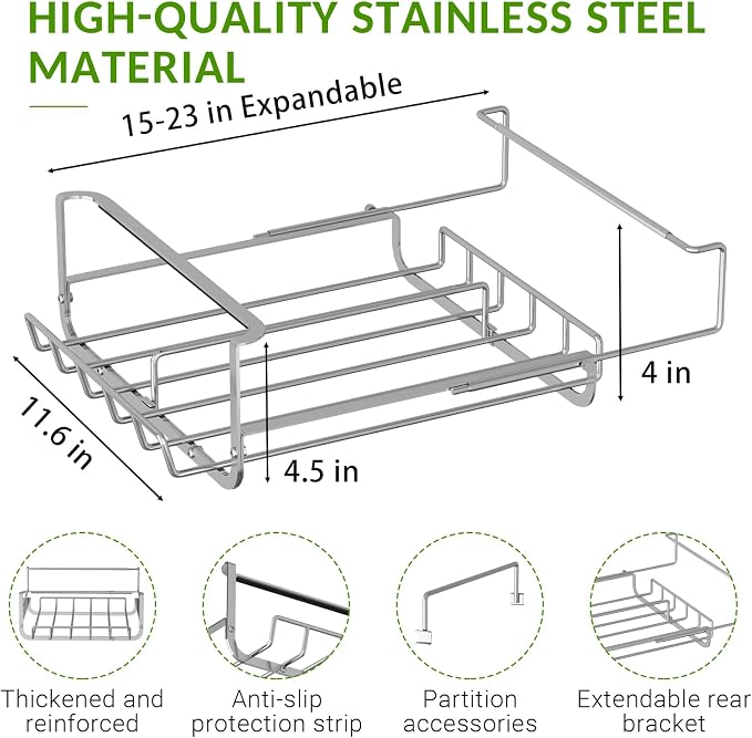 Hanging Soda Can Organizer for Refrigerator, 10-Can Fridge Dispenser | Stainless Steel Double Row Hanging Drink Fridge Organizer, Soda Can Storage Rack, Fits 15-23 in Refrigerator Inner Depth - Image 6