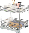 Household Essentials Glidez Chrome-Plated Steel Pull-Out/Slide-Out Storage Organizer with Plastic Liners for Under Cabinet Use - 2-Tier Design - Fits Standard Size Cabinet or Shelf, Chrome by HouseholdEssentials