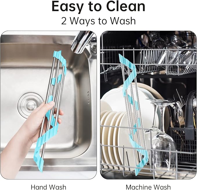 Tomorotec Green Triangle Roll-Up Dish Drying Rack for Sink Corner - Small, Foldable, Stainless Steel, Multipurpose Kitchen Drainer Caddy, Trivet, Rustproof Organizer, Storage Shelf | BPA-Free Food-Grade Silicone Edges Foldable Waterproof Rustproof Heav... - Image 5