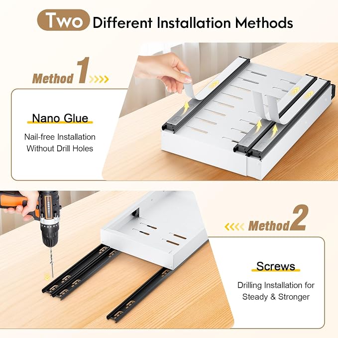 Pull Out Cabinet Organizer, Expandable Width (11.4"-18.9") Depth (16.3"-21.7") Pull out Drawers for Cabinets with 3 Rails, No Drill Adhesive Film or Nail Fixed Slide out Drawers for Kitchen, Pantry - Image 4