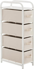 MAX Houser 4 Drawer Narrow Dresser Fabric Storage Tower Vertical Slim Storage Chest Organizer Nightstand Side/End Table Small Standing Organizer Removable Drawers Wood Top for Bedroom, Bathroom(Beige) by MAXHouser