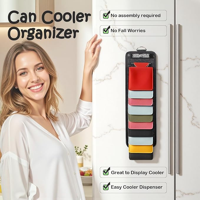 Can Cooler Holder Wall Mount With Flip-Through Design Hold 22 Sleeve | Flip-through store up to 22 can coolers like a hanging calendar, making it easy to browse, organize, and grab your favorite - Image 6