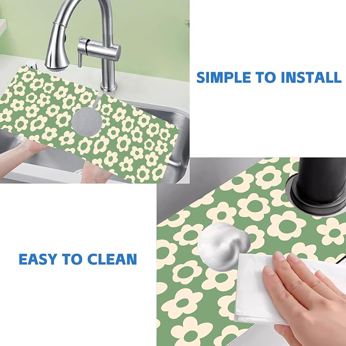 Vintage Groovy Flowers Sink Faucet Absorbing Mat Splash Guard Behind Sink Absorbent Fast Drying Draining Mat for Bathroom Kitchen 5.5"15 - Image 5