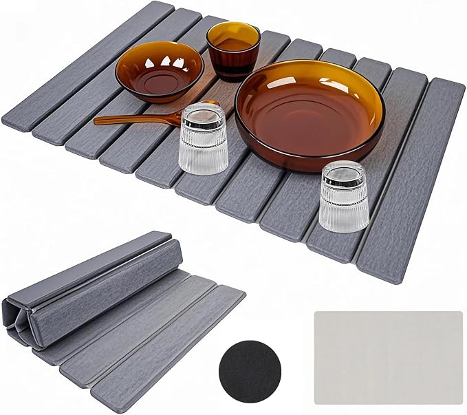 Large Diatomite Kitchen Counter Drying Mat – 24”x16”, Aesthetic Stone Mat for Dishes, Roll-Up Space-Saving & Quick-Drying Stone Rack by PEAKCLOUDS