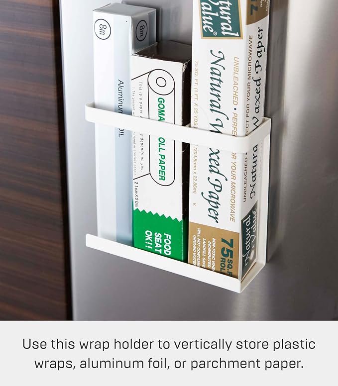Yamazaki Home Magnet Wrap or Aluminim Foil Holder - Kitchen Storage, Magnetic Organizer - Steel | Sleek steel magnetic wrap organizer. A smart fit for modern homes. Designed for convenient home organization. Saves space. - Image 2