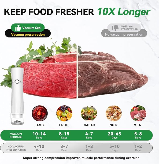 80kPa Vacuum Sealer for Food, Compact&Handheld Sealer for Meal Prep | 2000mAh Vacuum Sealer Machine, Cordless & Rechargeable Mason Jar Vacuum Sealer for Food Storage White(30Bags+30 Mason Lids) - Image 2
